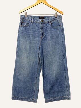 Ann Taylor Wide Leg Cropped Jeans Size 10 Light Wash Bleached High Rise